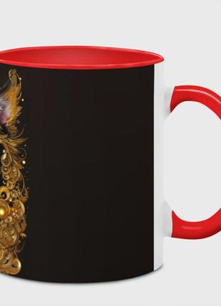 Чашка з принтом  «чорна кішка в золотих прикрасах» (колір чашки на вибір)