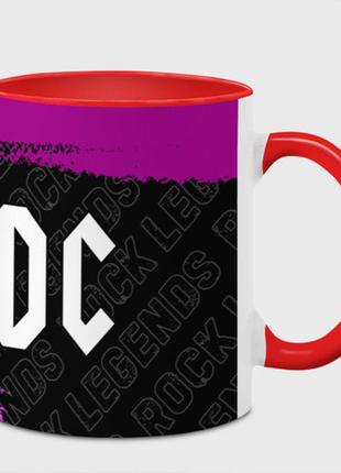 Чашка с принтом  «ac dc rock legends: надпись и символ» (цвет чашки на выбор)