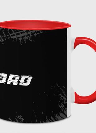Чашка с принтом  «ford speed на темном фоне со следами шин: надпись и символ» (цвет чашки
