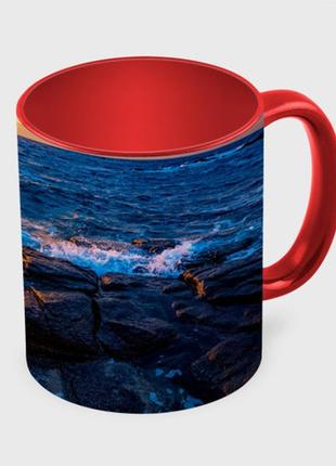 Чашка з принтом  «камні та хвилі» (колір чашки на вибір)3 фото