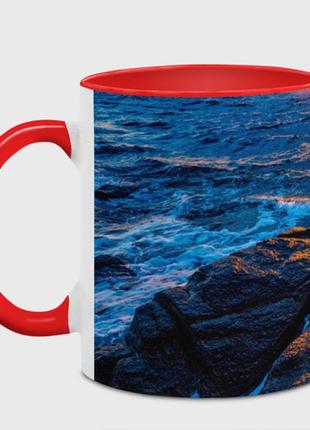 Чашка з принтом  «камні та хвилі» (колір чашки на вибір)2 фото