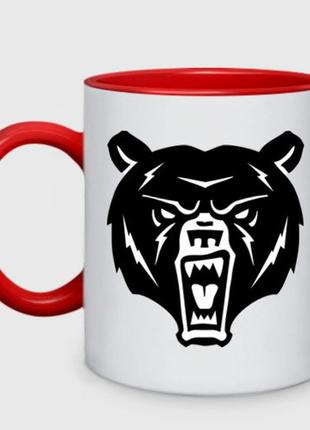 Чашка с принтом двухцветная «медведь» (цвет чашки на выбор)