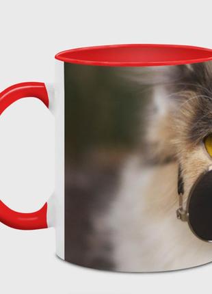 Чашка з принтом «кіт у темних окулярах» (колір чашки на вибір)2 фото