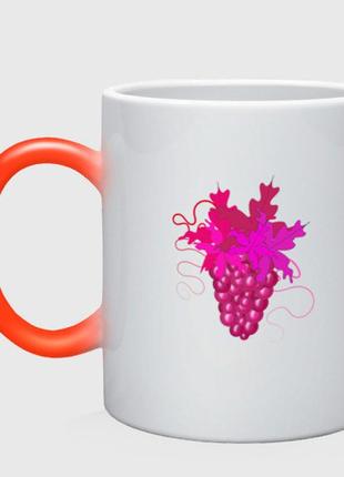 Чашка з принтом  хамелеон «рожевий виноград» (колір чашки на вибір)