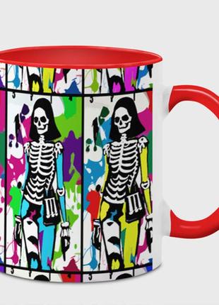Чашка с принтом  «разноцветные скелеты девушки - поп-арт - мода» (цвет чашки на выбор)