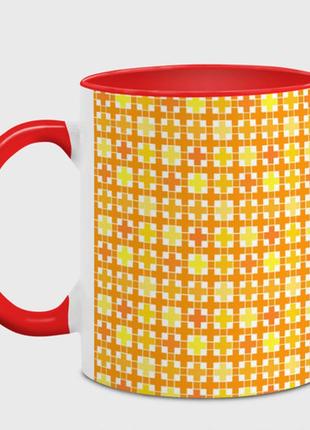 Чашка з принтом  «червоно жовтий градієнт із геометричним візерунком» (колір чашки на вибір)2 фото
