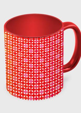 Чашка з принтом  «червоно жовтий градієнт із геометричним візерунком» (колір чашки на вибір)3 фото