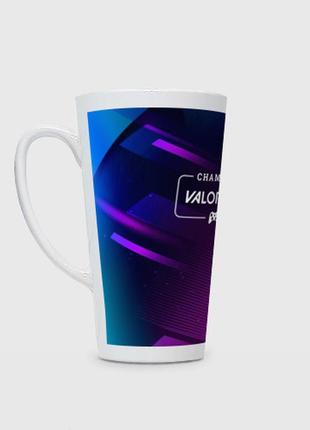 Чашка з принтом  лате «valorant gaming champion: рамка з лого та джойстиком на неоновому тлі»