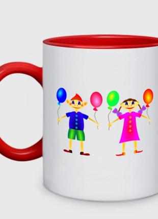 Чашка с принтом двухцветная «счастливые дети» (цвет чашки на выбор)1 фото