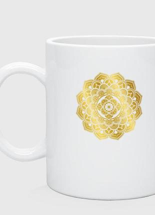 Чашка с принтом керамическая «золотая мандала - удача»