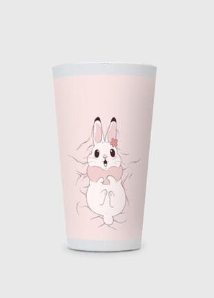 Чашка с принтом латте «милый кролик на розовом»2 фото