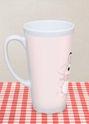 Чашка с принтом латте «милый кролик на розовом»4 фото
