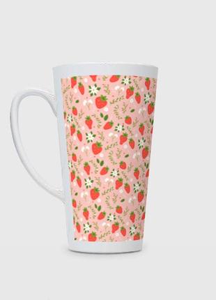 Чашка с принтом латте «паттерн клубника и цветы»