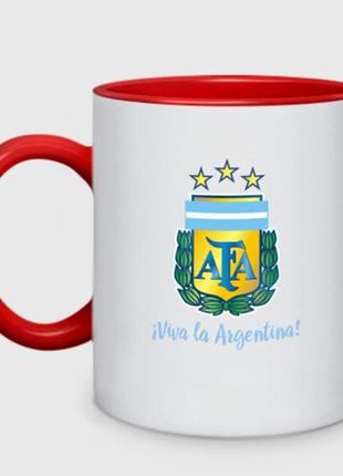 Чашка з принтом  двоколірна «емблема федерації футболу аргентини» (колір чашки на вибір)