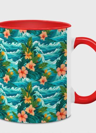 Чашка с принтом  «гавайский стиль  цветы» (цвет чашки на выбор)
