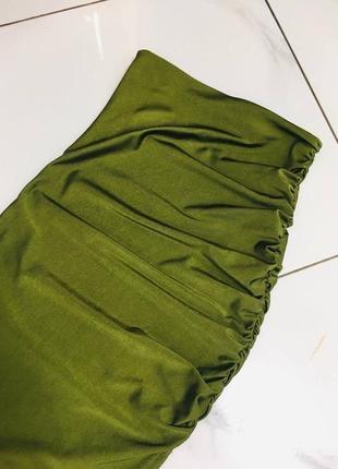 Зелена спідниця з глибоким розрізом і драпіруванням shein8 фото