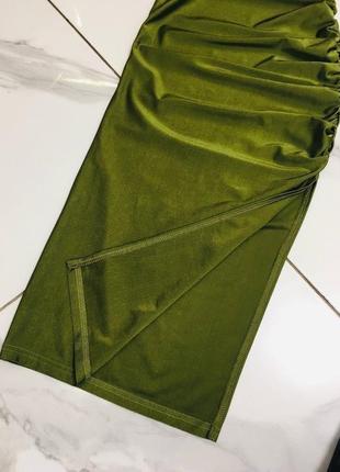 Зелена спідниця з глибоким розрізом і драпіруванням shein6 фото