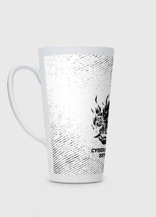 Чашка з принтом  лате «cyberpunk 2077 з потертостями на світлому тлі»