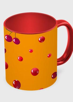 Чашка з принтом «ягоди та лимон, жовтогарячий фон» (колір чашки на вибір)3 фото