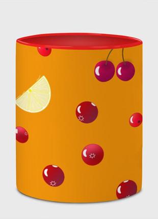 Чашка з принтом «ягоди та лимон, жовтогарячий фон» (колір чашки на вибір)4 фото
