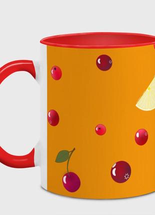 Чашка з принтом «ягоди та лимон, жовтогарячий фон» (колір чашки на вибір)2 фото
