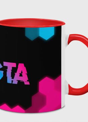 Чашка с принтом  «gta - neon gradient: надпись и символ» (цвет чашки на выбор)