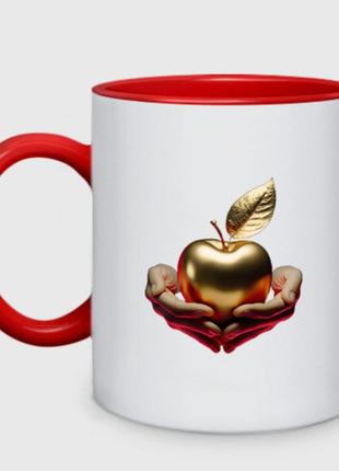 Чашка с принтом двухцветная «золотое яблочко» (цвет чашки на выбор)