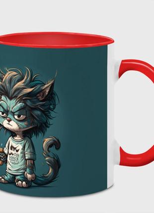 Чашка с принтом  «утро добрым не бывает - кот» (цвет чашки на выбор)