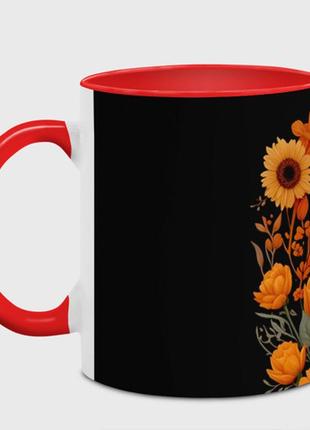 Чашка с принтом  «элегантная лиса и цветы» (цвет чашки на выбор)2 фото