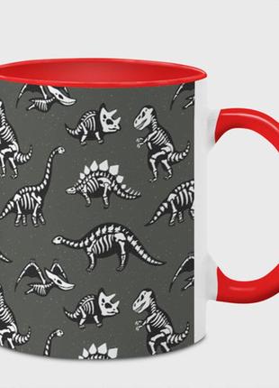Чашка с принтом  «динозавры - скелеты » (цвет чашки на выбор)