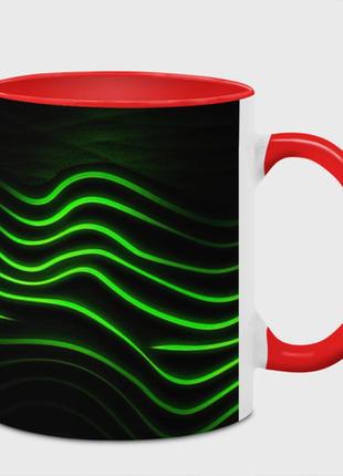 Чашка з принтом  «зелені абстрактні хвилі» (колір чашки на вибір)
