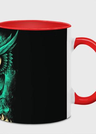 Чашка с принтом  «неоновая сова - тотемная птица» (цвет чашки на выбор)