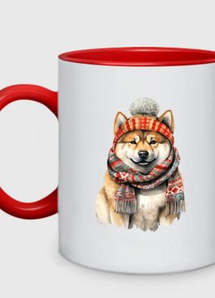 Чашка с принтом двухцветная «собака лайка - лучший друг» (цвет чашки на выбор)
