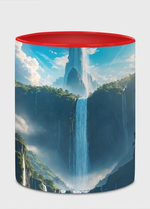 Кухоль з принтом з повним друком «пейзаж із горами та водоспадом» (колір чашки на вибір)4 фото