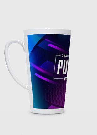 Чашка з принтом  лате «pubg gaming champion: рамка з лого та джойстиком на неоновому тлі»