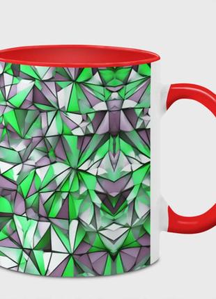 Чашка с принтом  «маленькие зелёные треугольники» (цвет чашки на выбор)