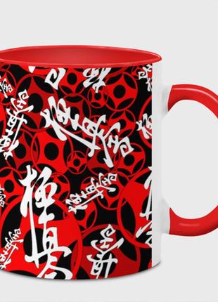 Чашка с принтом  «карате киокушинкай лого паттерн» (цвет чашки на выбор)