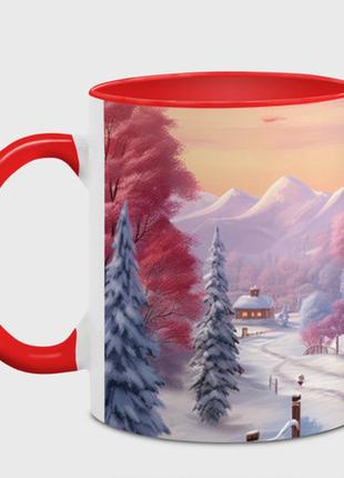 Кухоль з принтом з повним замком «чарівне сяйво новорічних вогнів» (колір чашки на вибір)2 фото