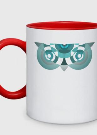 Чашка с принтом двухцветная «геометрическая сова» (цвет чашки на выбор)