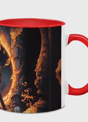 Чашка с принтом  «готическая девушка с двумя косами в огненном круге» (цвет чашки на
