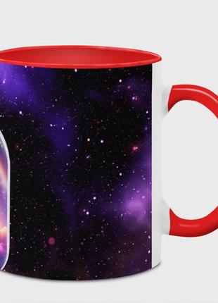 Чашка с принтом  «котик в звездном небе» (цвет чашки на выбор)
