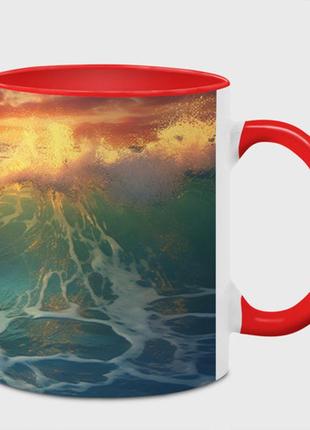 Чашка с принтом  «море и закат» (цвет чашки на выбор)