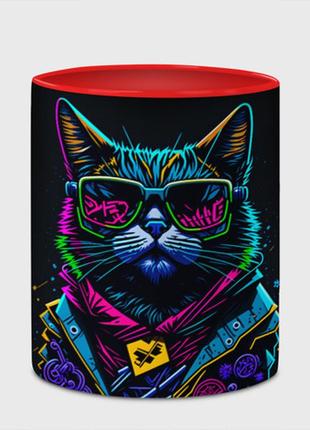 Чашка з принтом «неоновий котик в окулярах» (колір чашки на вибір)4 фото