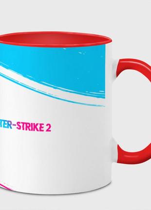 Чашка с принтом  «counter-strike 2 neon gradient style: надпись и символ» (цвет чашки на