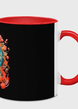 Чашка с принтом  «китайский дракон с цветами» (цвет чашки на выбор)