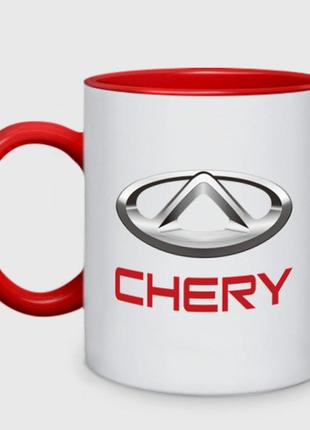 Чашка з принтом  двоколірний «chery — лого» (колір чашки на вибір)