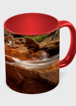 Чашка з принтом «оранжеві камені та водоспад» (колір чашки на вибір)3 фото