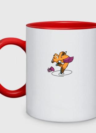 Кухоль з принтом двоколірна «лисичка на фігурних ковзанах» (колір чашки на вибір)