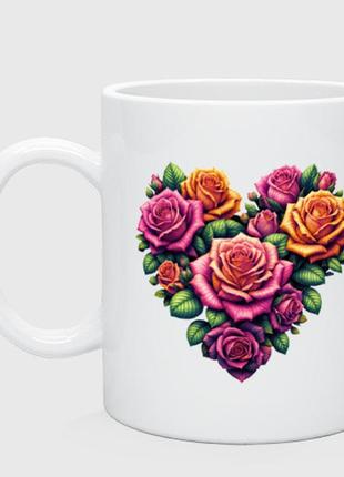 Чашка з принтом  керамічний «квіти троянди у формі серця»