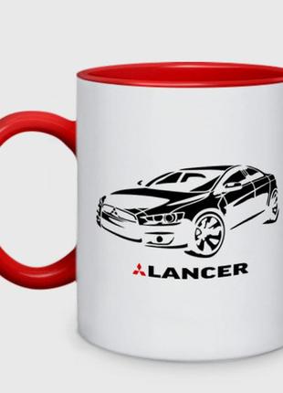 Чашка с принтом двухцветная «mitsubishi lancer» (цвет чашки на выбор)